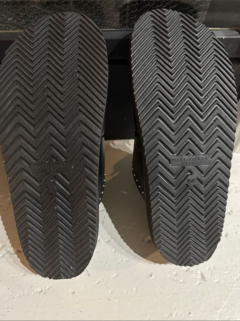 Marc Fisher Black Studded Double-Buckle Leather Slides - Picture 5 of 5